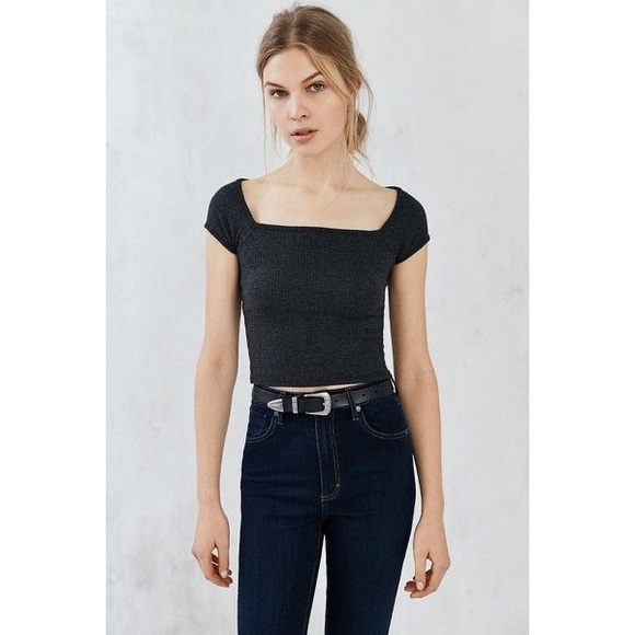 Truly Madly Deeply Tops - Truly Madly Deeply Lily Square Neck Crop Tee Grey